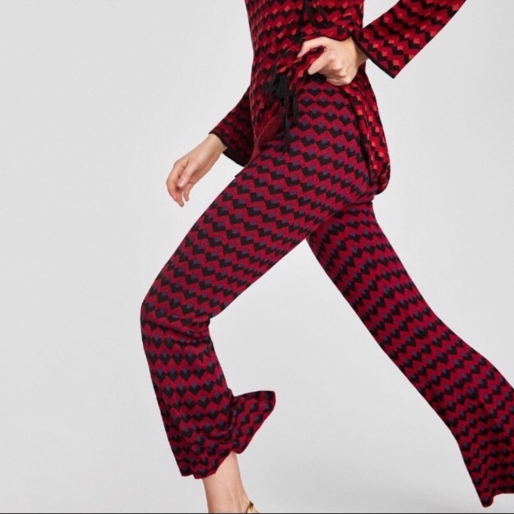 Zara Knit geometric print flare pants ♦️🟪 - Picture 4 of 15